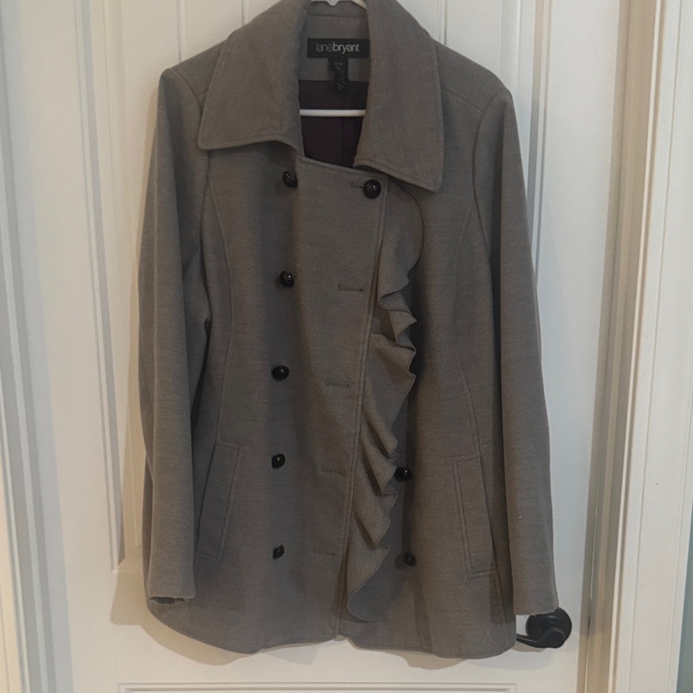 Lane Bryant Gray Ruffled Pea Coat